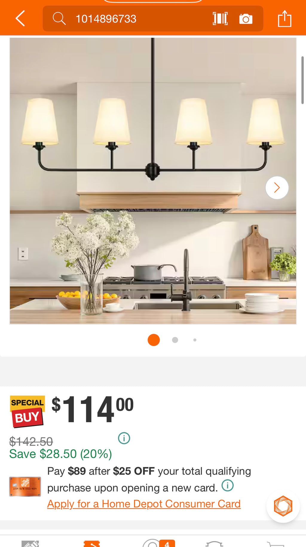 Modern 4-Light Linear Chandelier with Fabric Shades