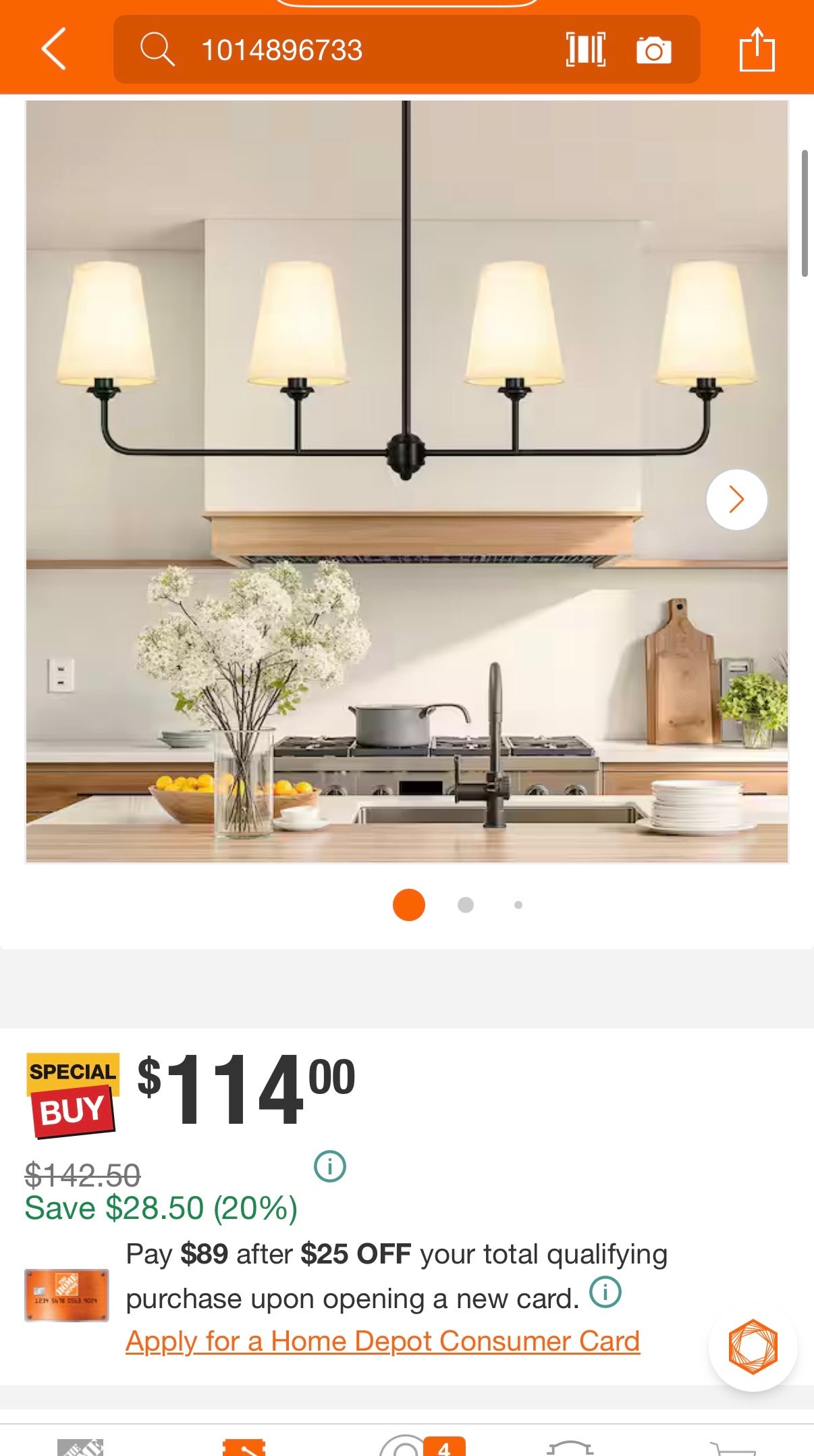 Modern 4-Light Linear Chandelier with Fabric Shades