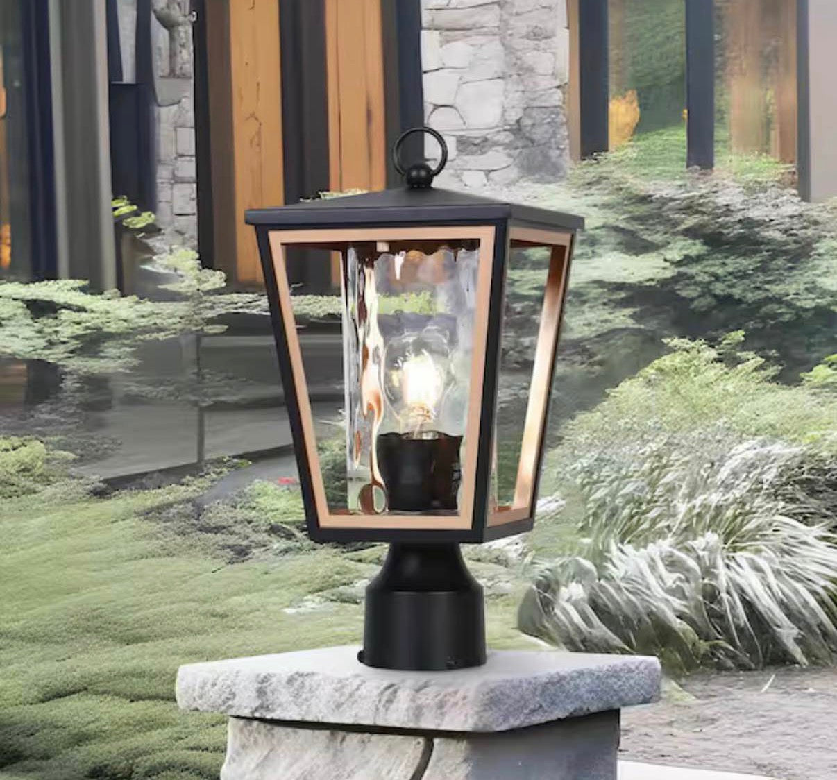 Modern 15.7 in. 1-Light Black Gold Metal Outdoor Post Light