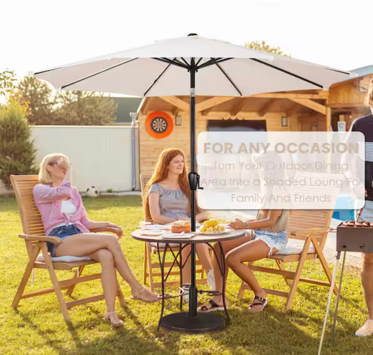 9 ft. Round 8-Rib Steel Market Patio Umbrella in Creamy Beige