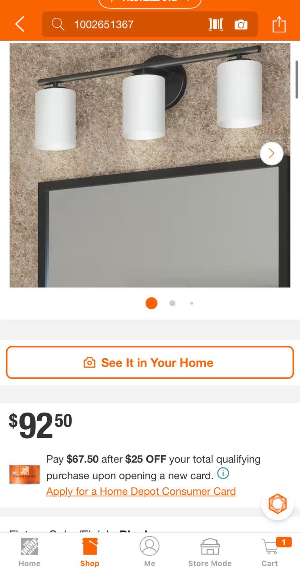 22 in. 3-Light Black Etched Glass Modern Bathroom Vanity Light
