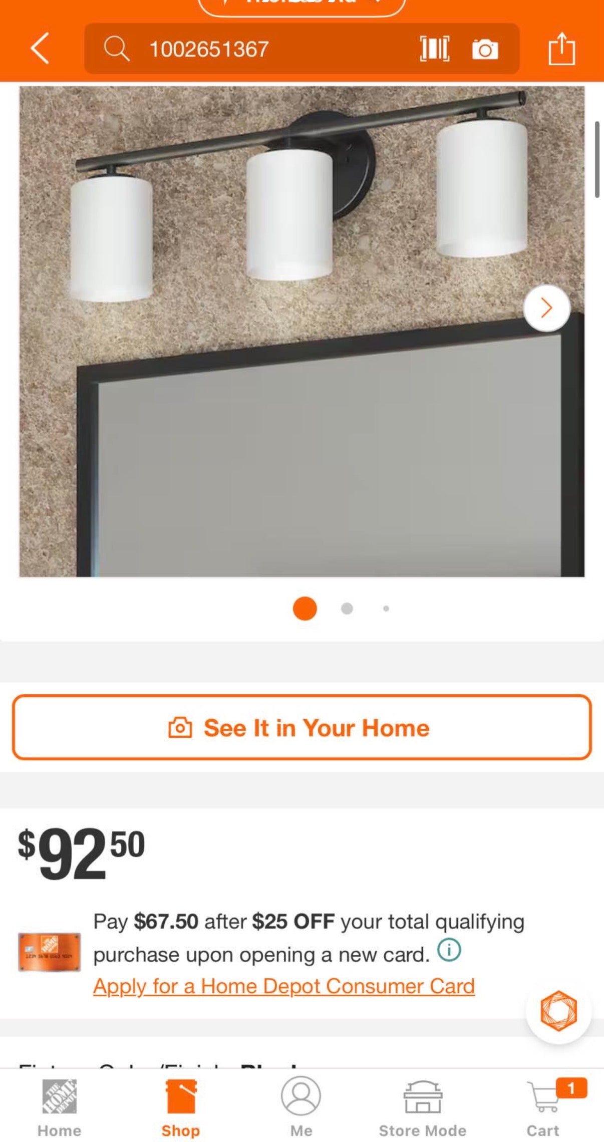 22 in. 3-Light Black Etched Glass Modern Bathroom Vanity Light