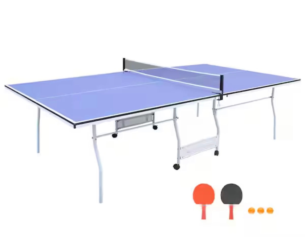 9 ft. Blue Table Tennis Table Foldable and Ping Pong Table Set
