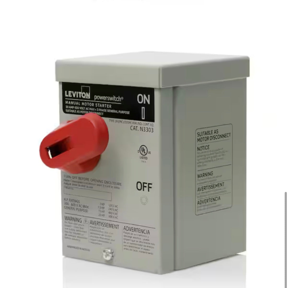 Manual Motor Starter 30 Amp. 1 Phase. 600 Max AC Volts