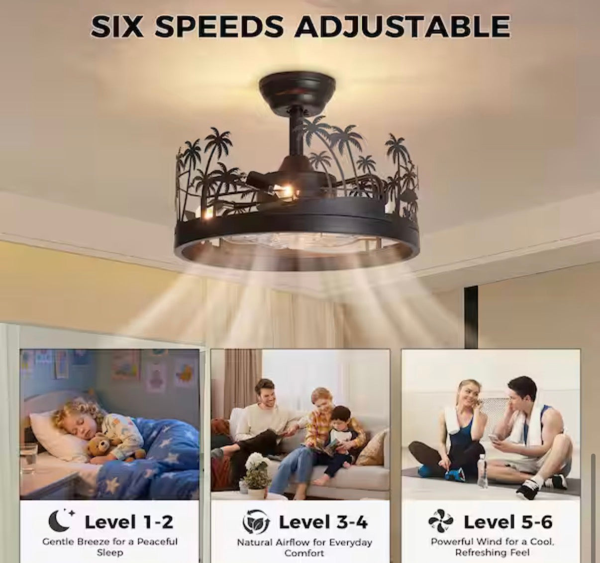 Tropical Palm Tree Cage Downrod Mount Ceiling Fan with Light