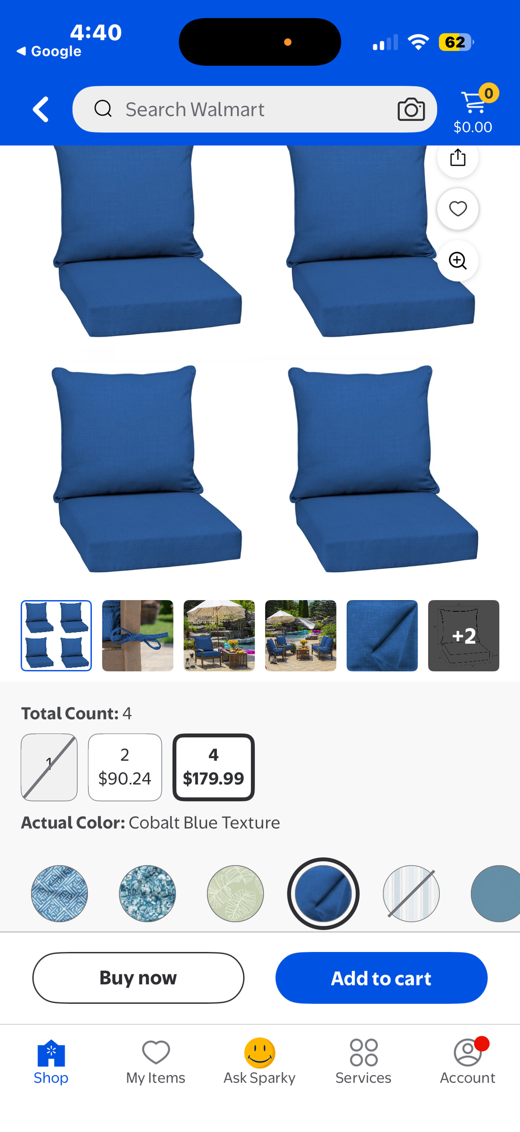 24 in. x 24 in. Outdoor Lounge Chair Cushion (4-Pack