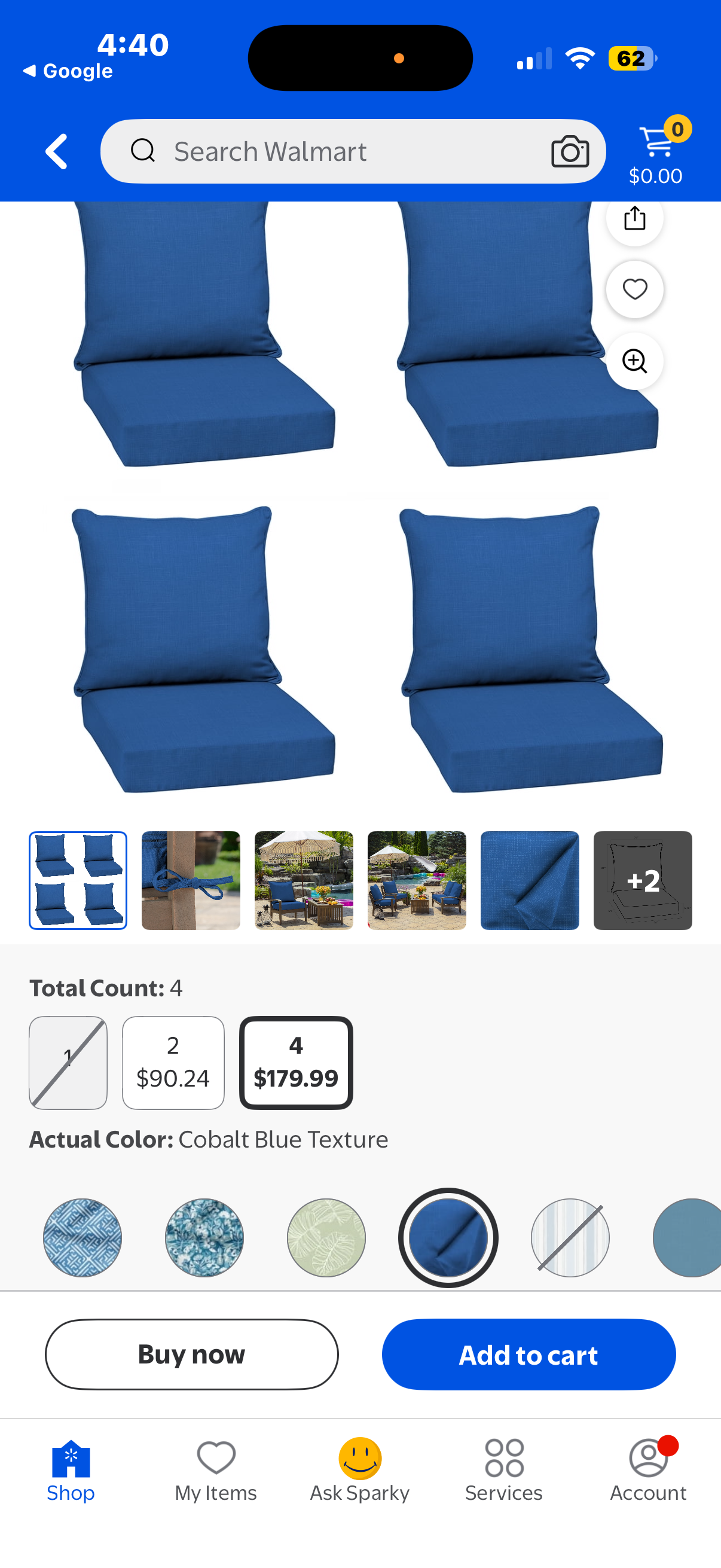 24 in. x 24 in. Outdoor Lounge Chair Cushion (4-Pack