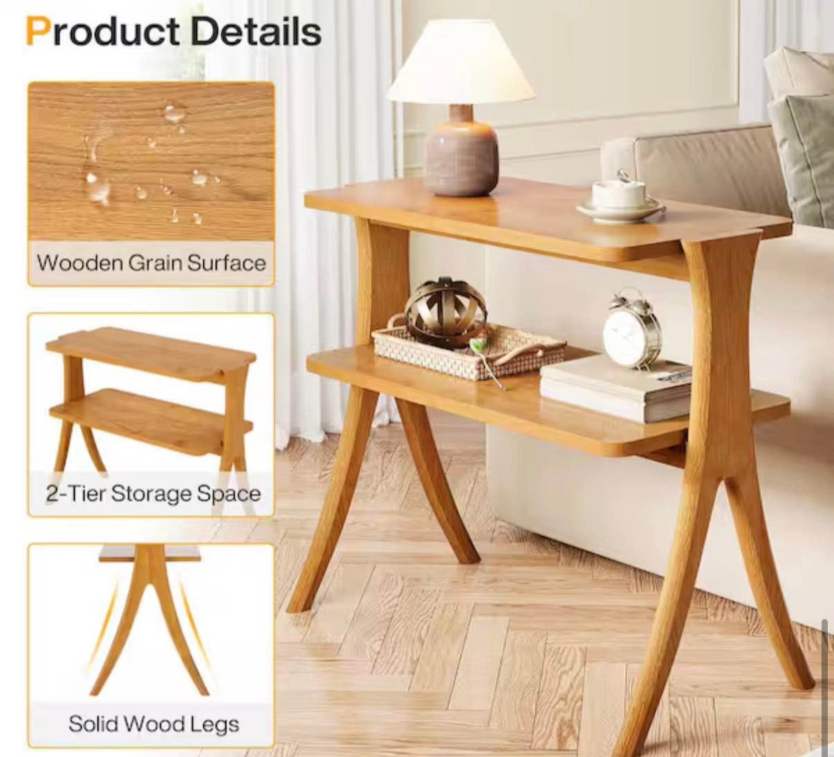 Kerlin 25.2 in. Light Brown End Table with 2-Tier Shelf