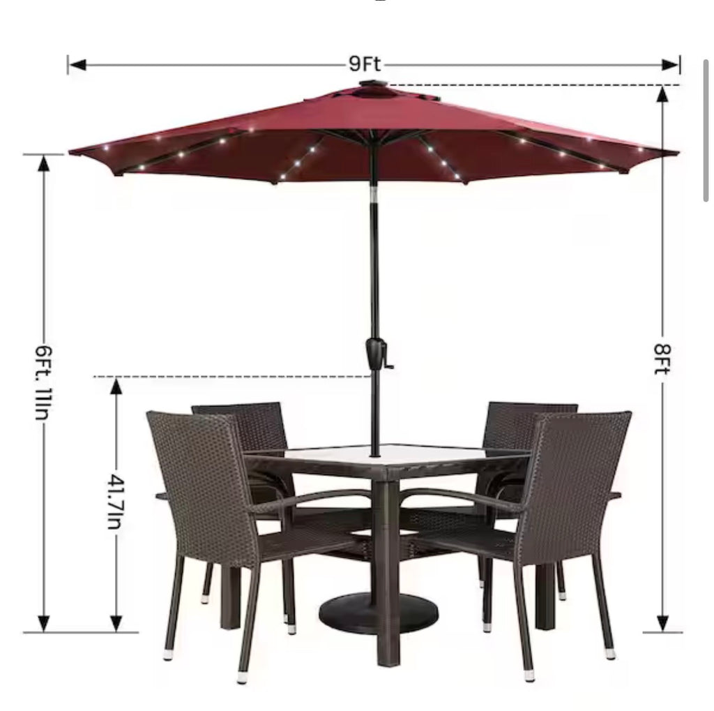 9 ft. Round Solar Powered LED Patio Umbrella