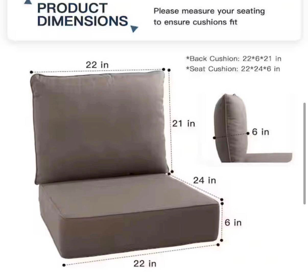22 in. x 24 in. x 6 in. Outdoor Cushion Set in Gray