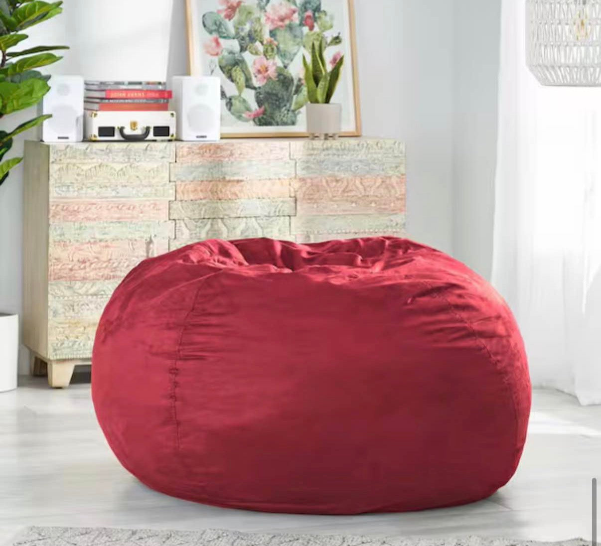 5 ft. Chinese Red Suede Microfiber Double-Stitched Bean Bag