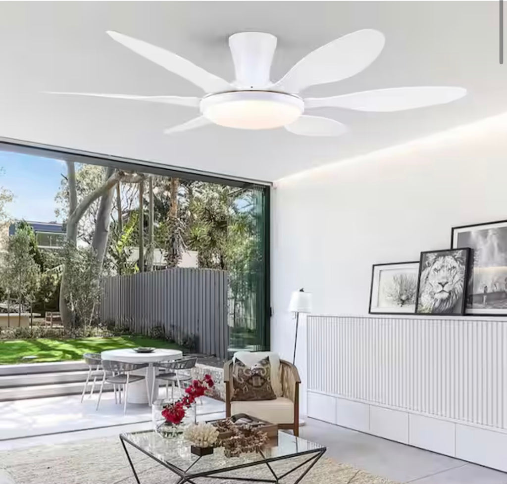 51 in. Indoor/Outdoor Flush Mount White Ceiling Fan