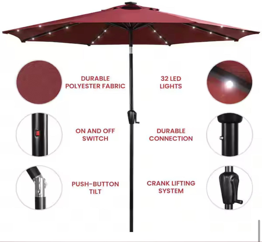 9 ft. Round Solar Powered LED Patio Umbrella