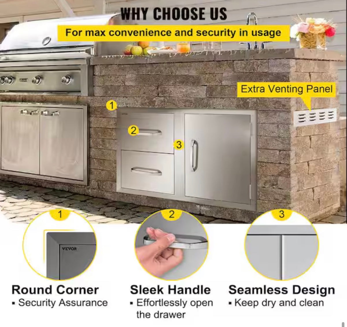 Outdoor Kitchen BBQ Island Drawers with Handles Access Door