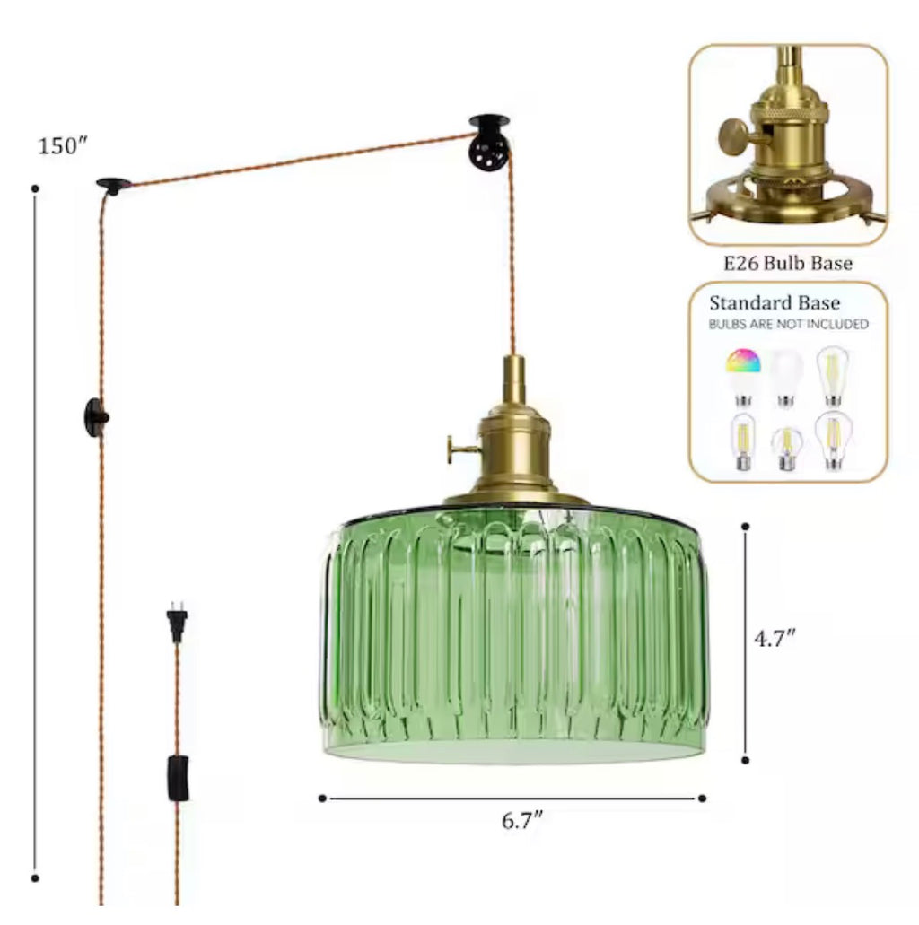 Mid-Century Plug-In Light Green Hanging Pendant Light
