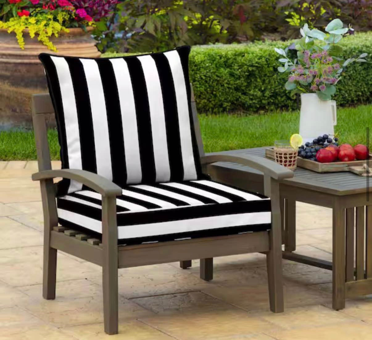 Outdoor Lounge Chair Cushion in Black Cabana Stripe