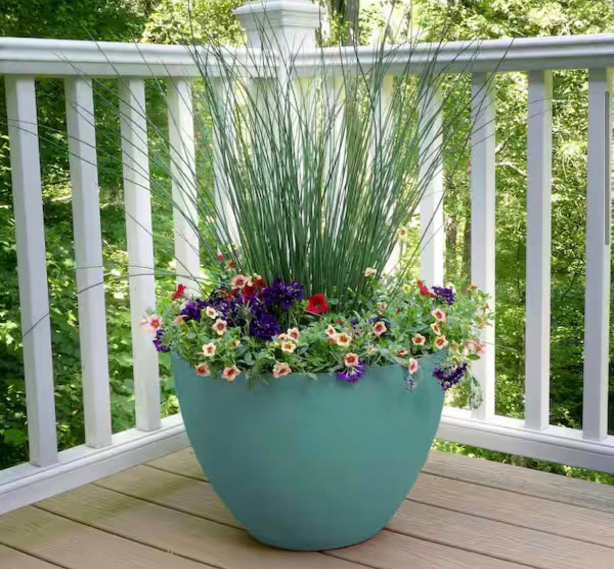 Large Teal Resin Lightweight Round Planter