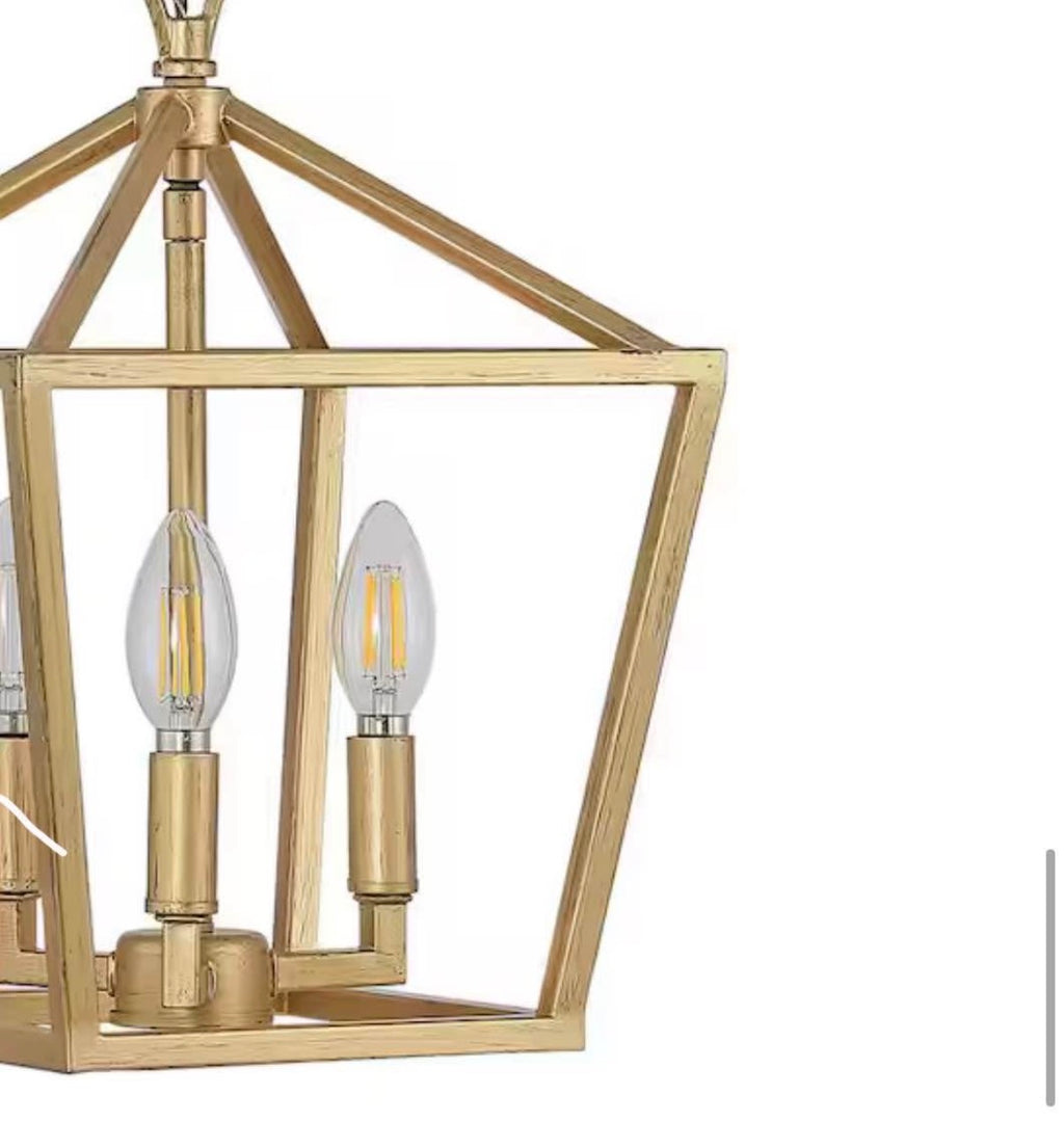 10 in. 3-Light Iron Classic Modern Lantern LED Brass Gold Pendant