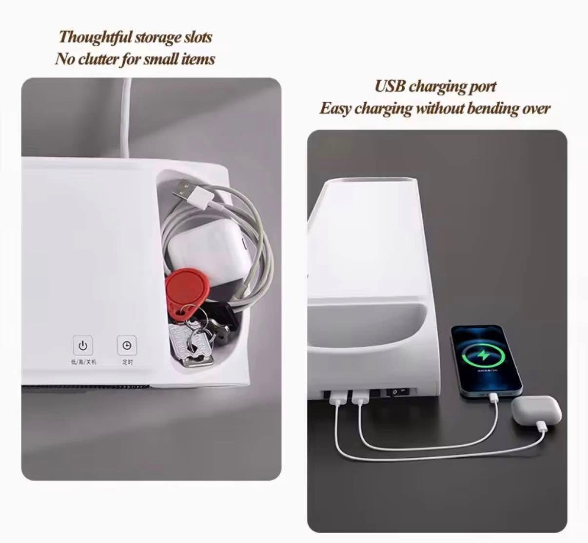 Desk Heater for Office with USB Ports