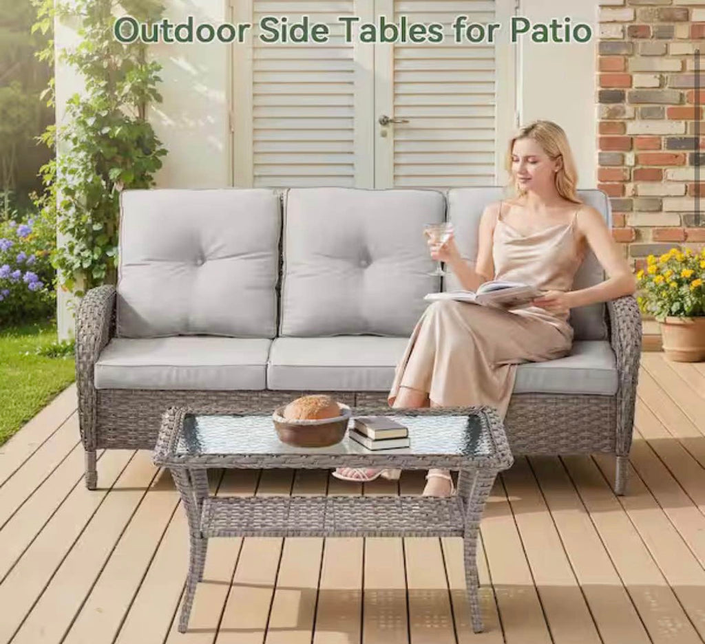Outdoor Coffee Table With Storage Glass Top Wicker Table