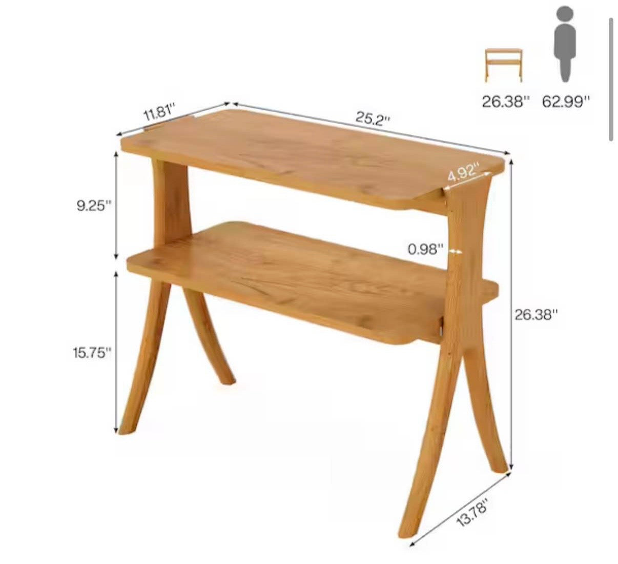 Kerlin 25.2 in. Light Brown End Table with 2-Tier Shelf
