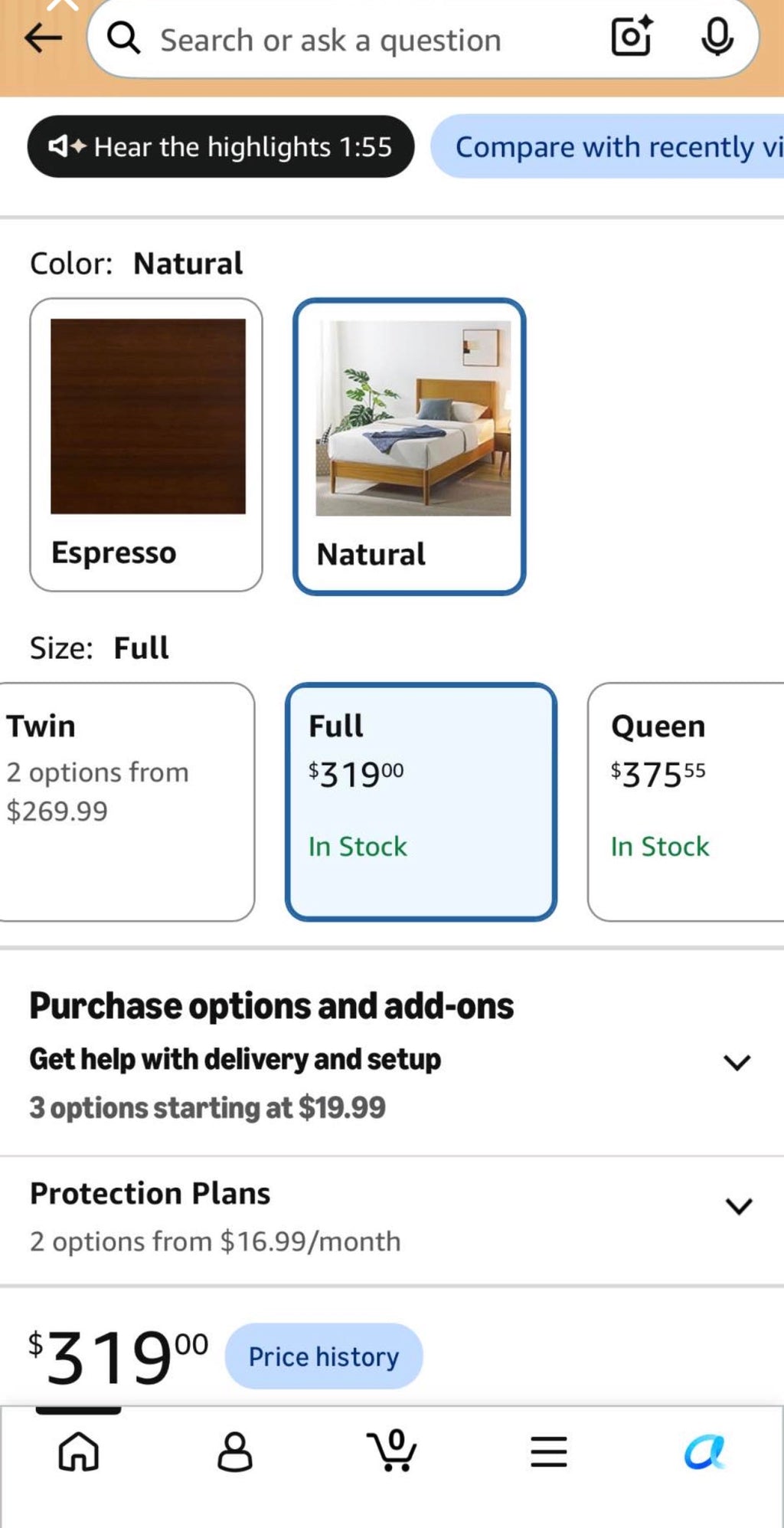 Zinus Allen Mid Century Wood Platform Bed Frame, Full size