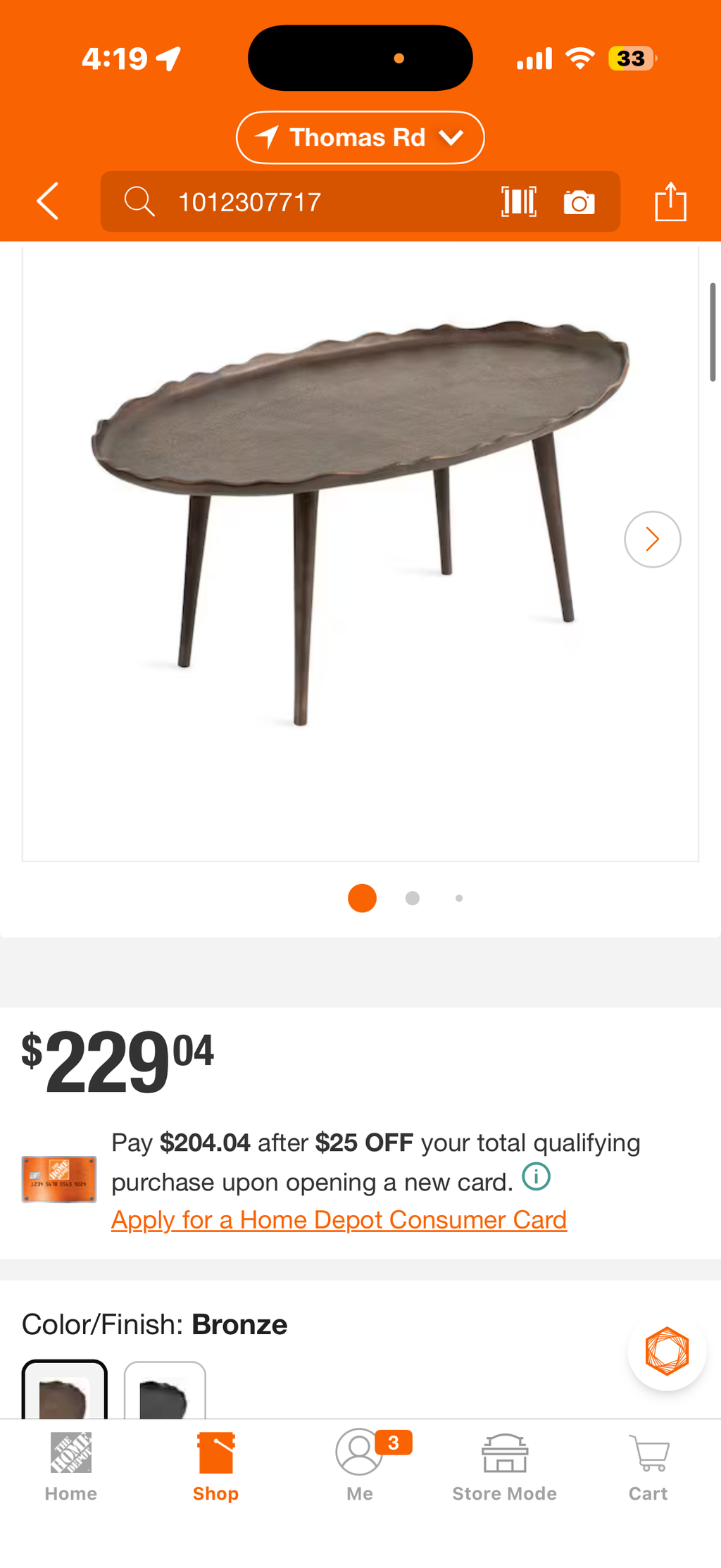 Alessia 33.5 in. Bronze Oval Metal Coffee Table