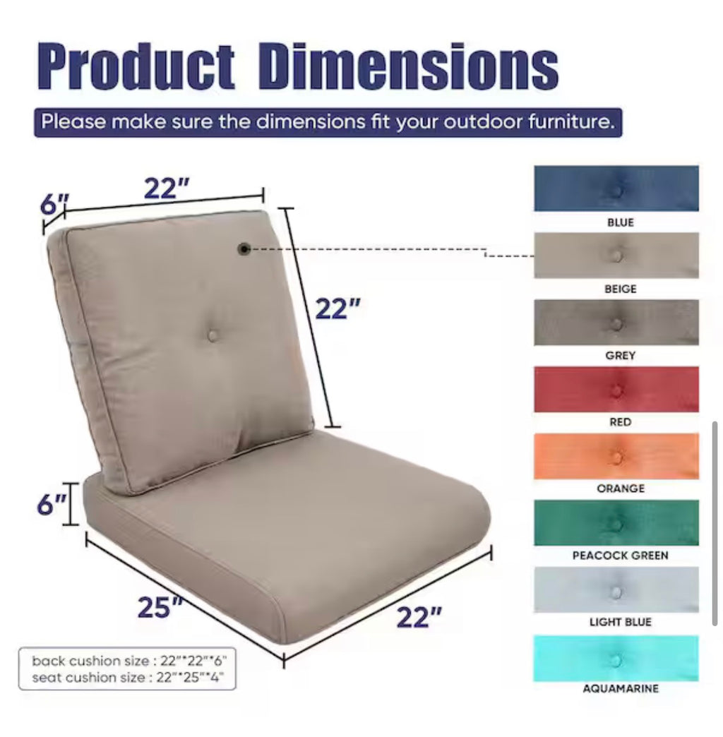 22 in. x 24 in. 2-Piece Outdoor Chair Replacement Cushion