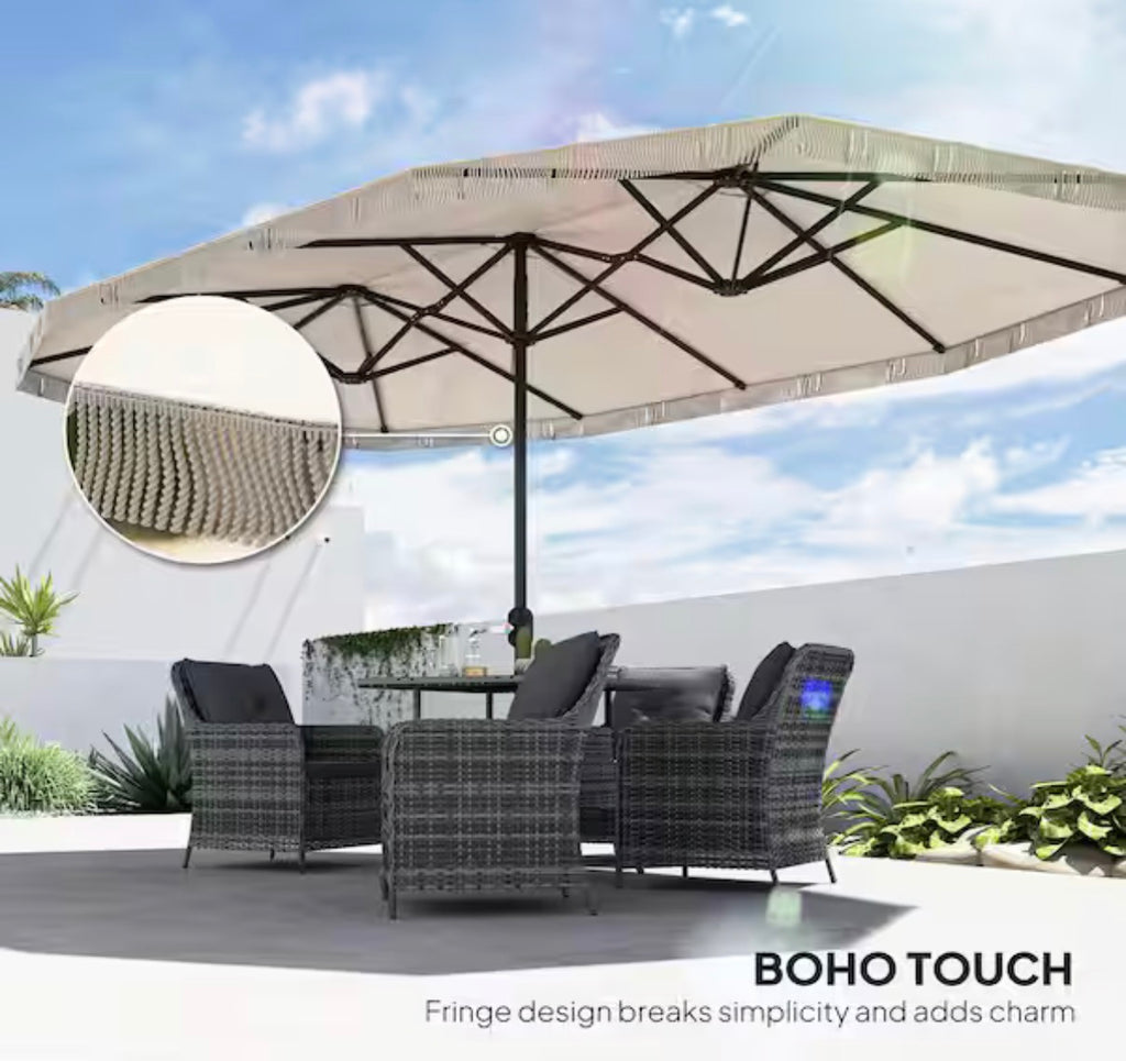15 ft. Steel Extra Large Market Umbrella with Fringe