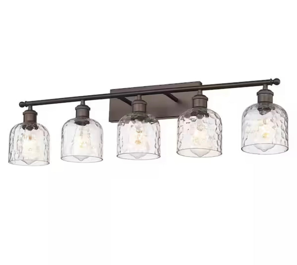 5-Light Oil Rubbed Bronze Vanity Light with Hammered Glass Shade