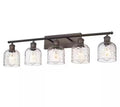 5-Light Oil Rubbed Bronze Vanity Light with Hammered Glass Shade