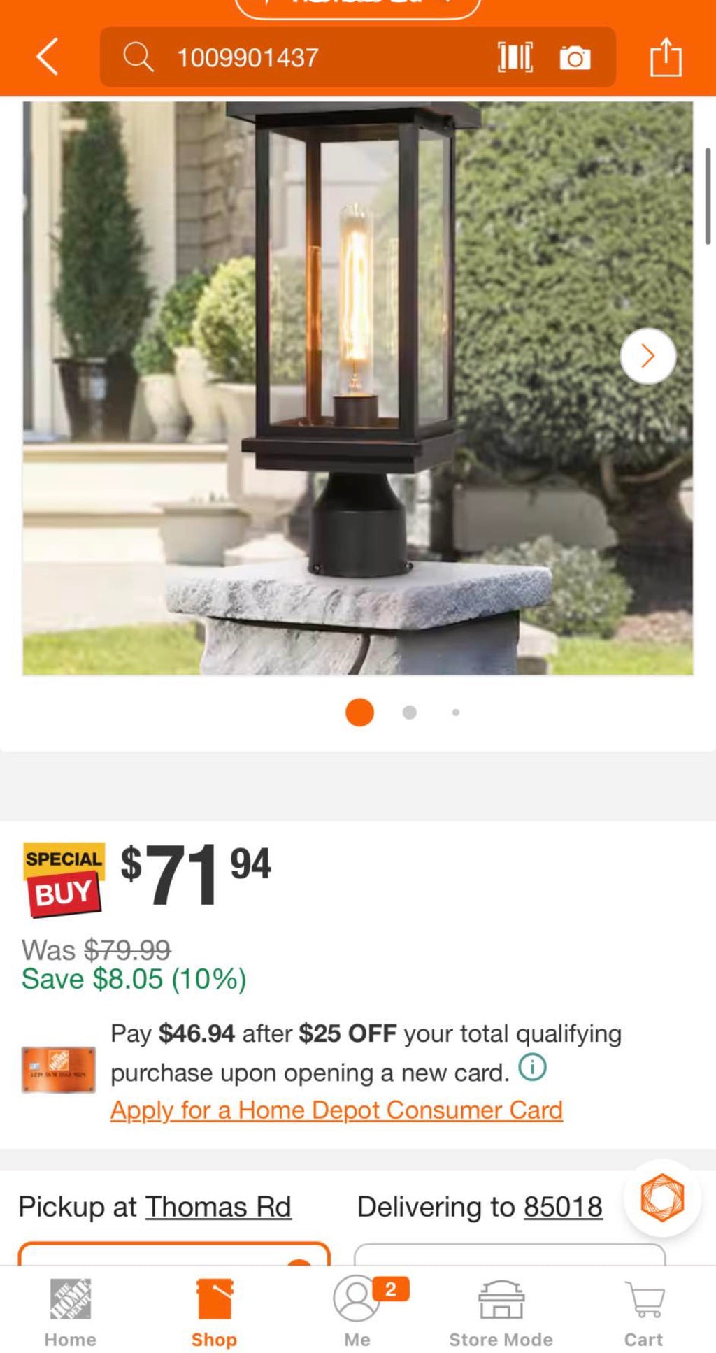 1-Light Matte Black Post Light with Clear Glass Shade