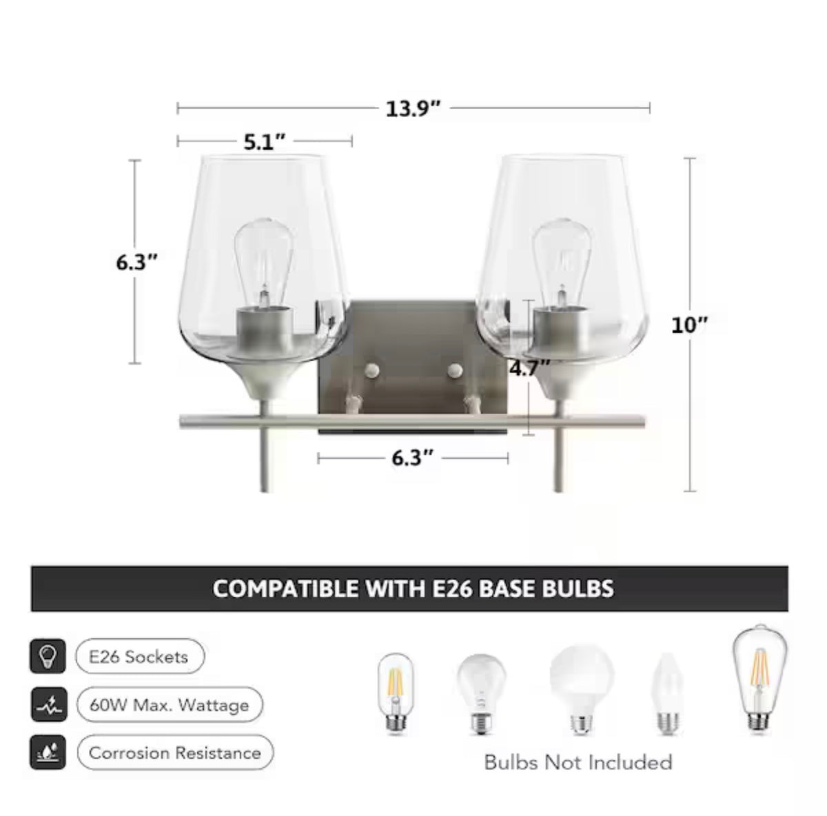 2-Light Brushed Nickel Wall Sconce Vanity Lights