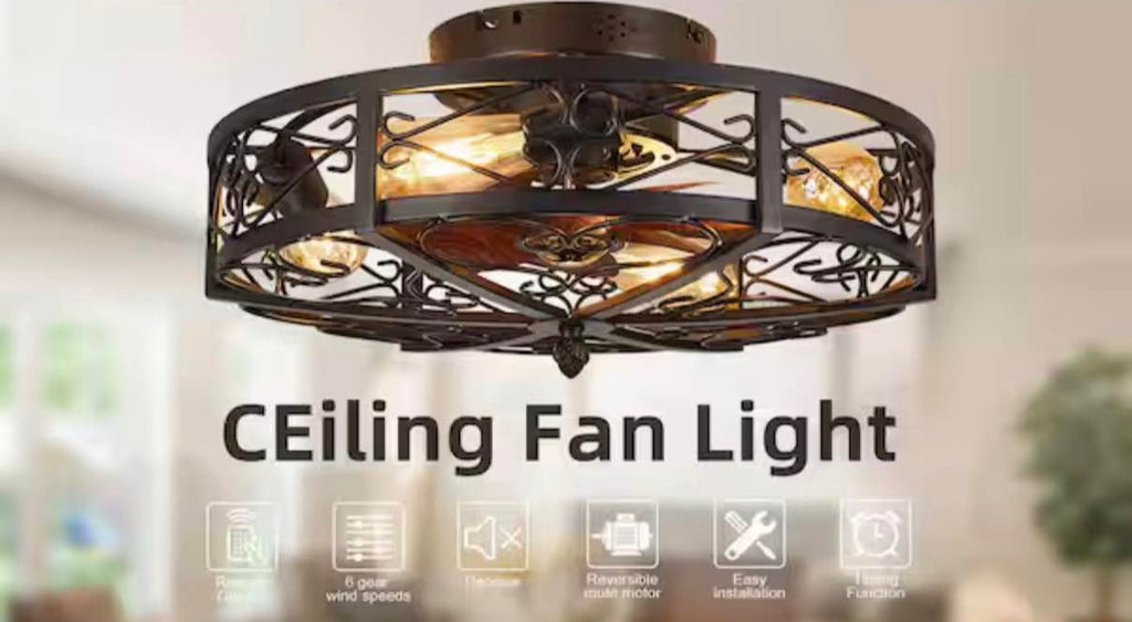 19.6 in. Flush Mount Cage Ceiling Fan with Light