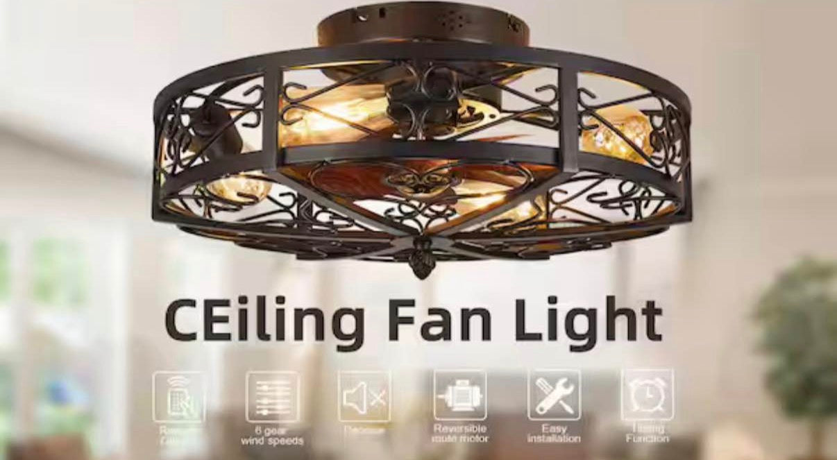19.6 in. Flush Mount Cage Ceiling Fan with Light