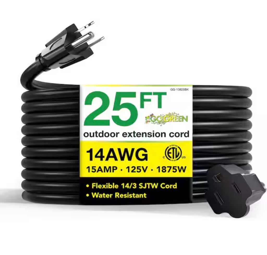25 ft. 14/3 SJTW Outdoor Extension Cord, Black