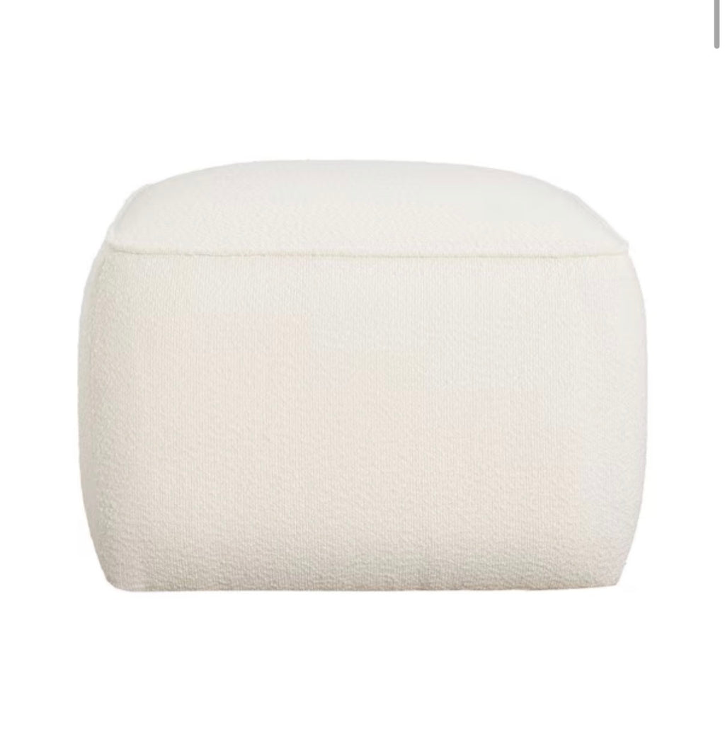 Yzabella White Boucle Fabric Upholstered Ottoman
