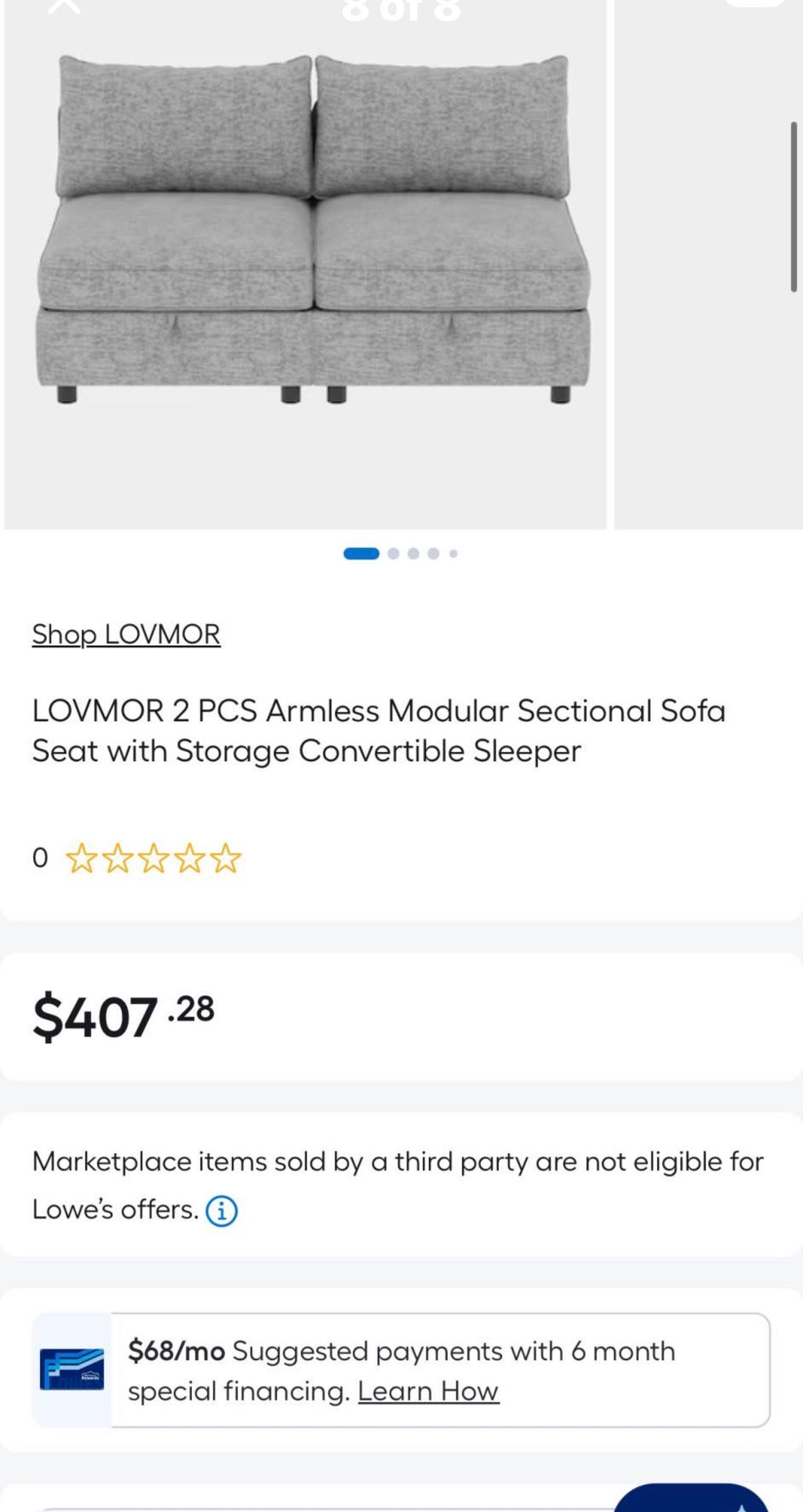 LOVMOR 2 PCS Armless Modular Sectional Sofa Seat