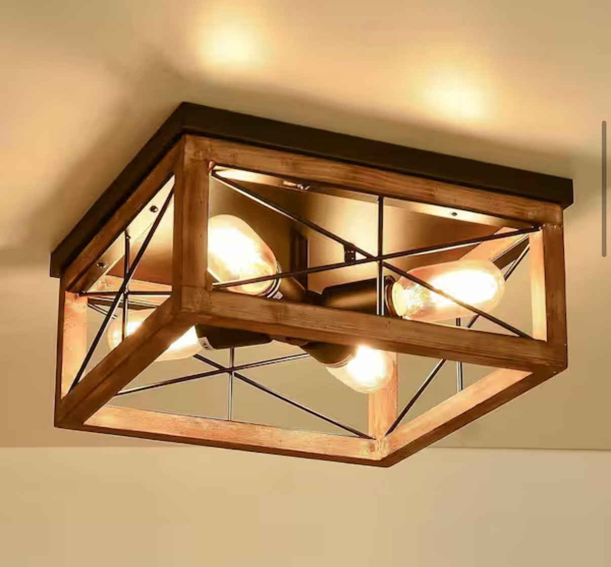 12.6 in. 4-Light Black Wooden LED Flush Mount Ceiling Lights
