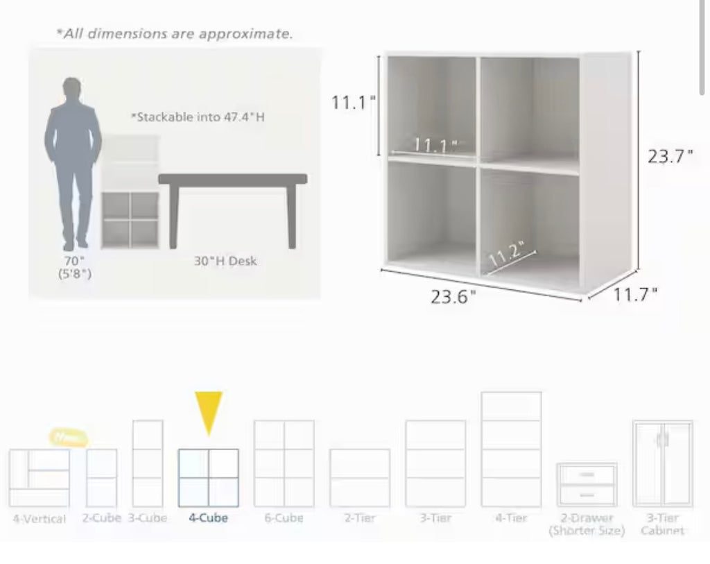 4-Shelf Modern Modular Bookcase