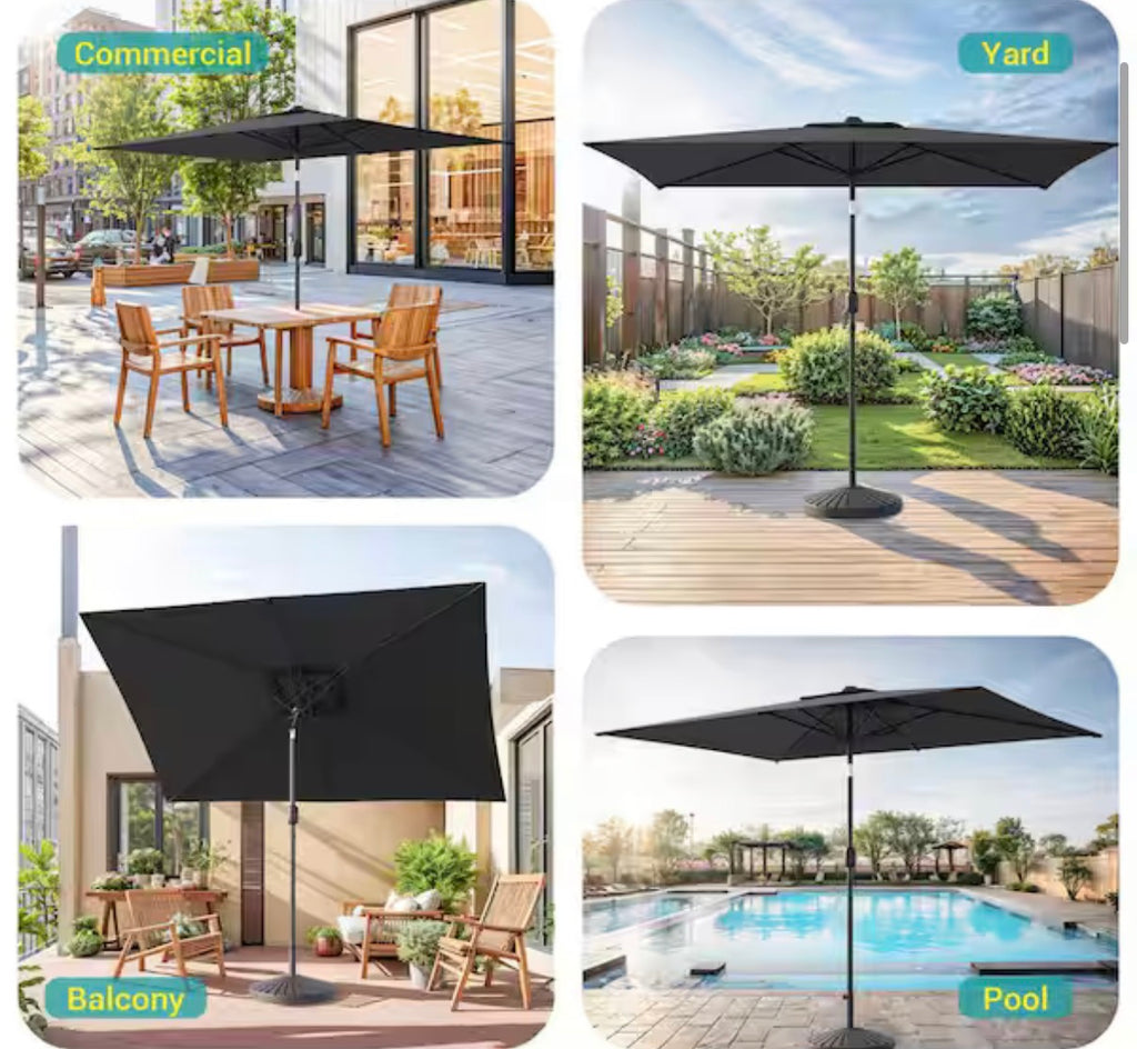 Solar LED 10 ft. x 6.5 ft. Patio Rectangle Umbrella in Black