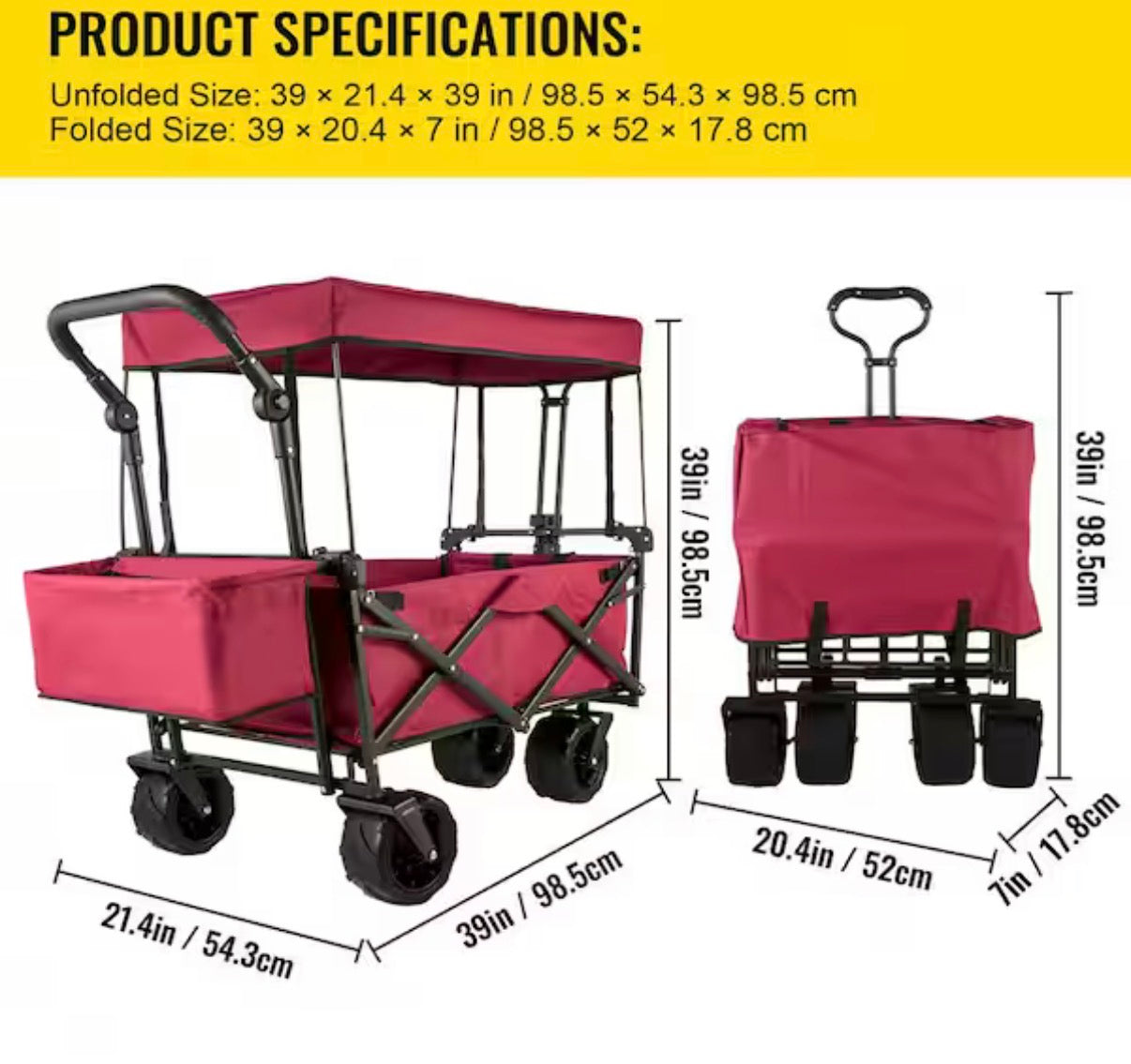 Extra Large Collapsible Garden Cart with Canopy