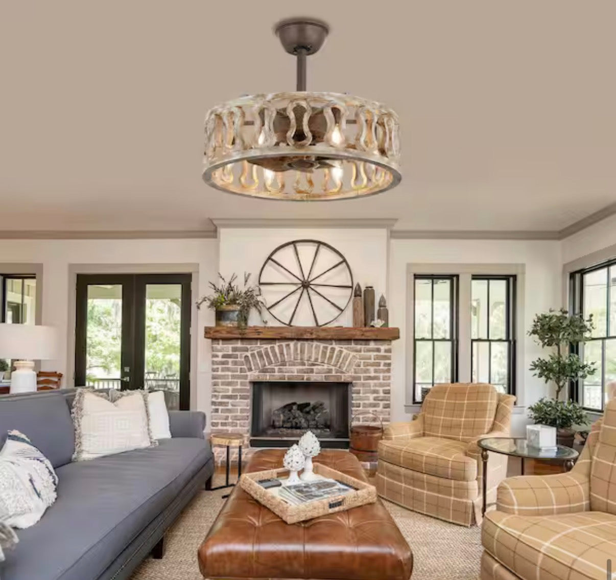 Banff 18 in. Farmhouse Indoor Tan 6-Light Ceiling Fan