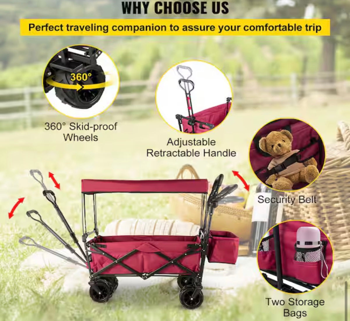 Extra Large Collapsible Garden Cart with Canopy