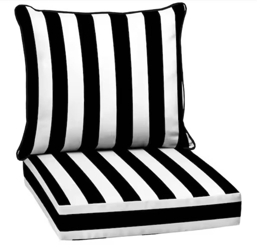 Outdoor Lounge Chair Cushion in Black Cabana Stripe