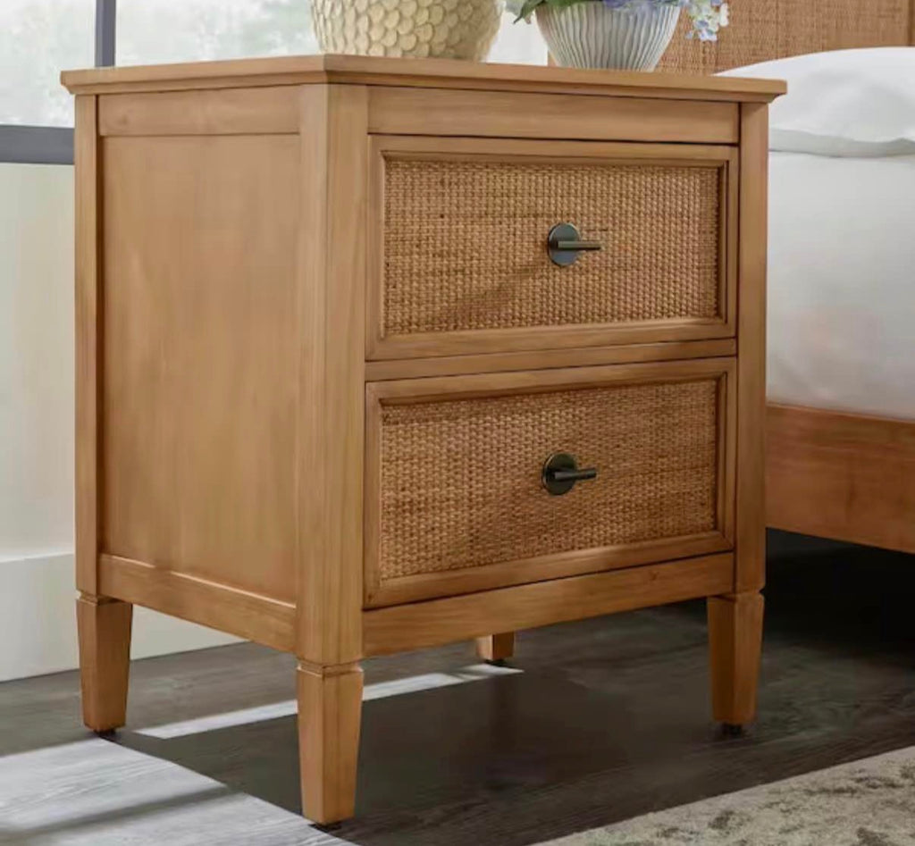 Marsden Patina Wood Finish 2-Drawer Cane Nightstand