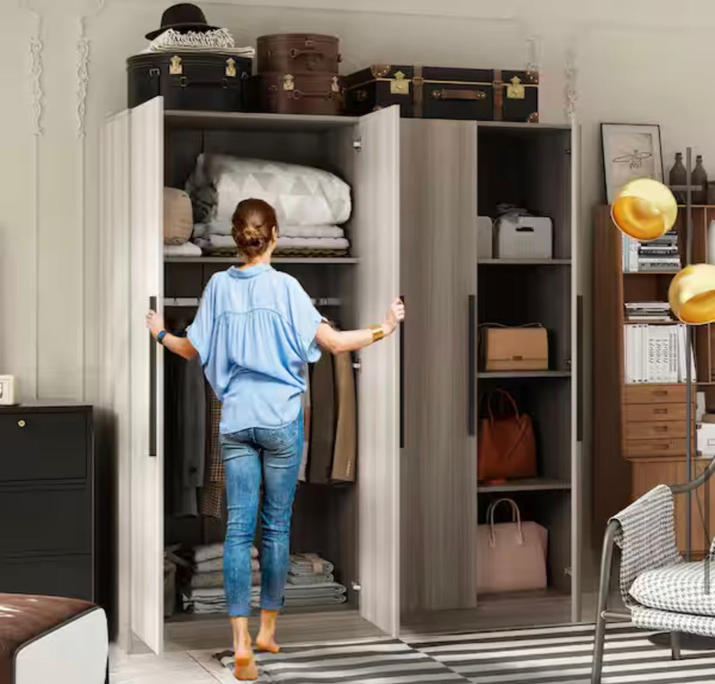 Gray Wood 63 in. W Armoire