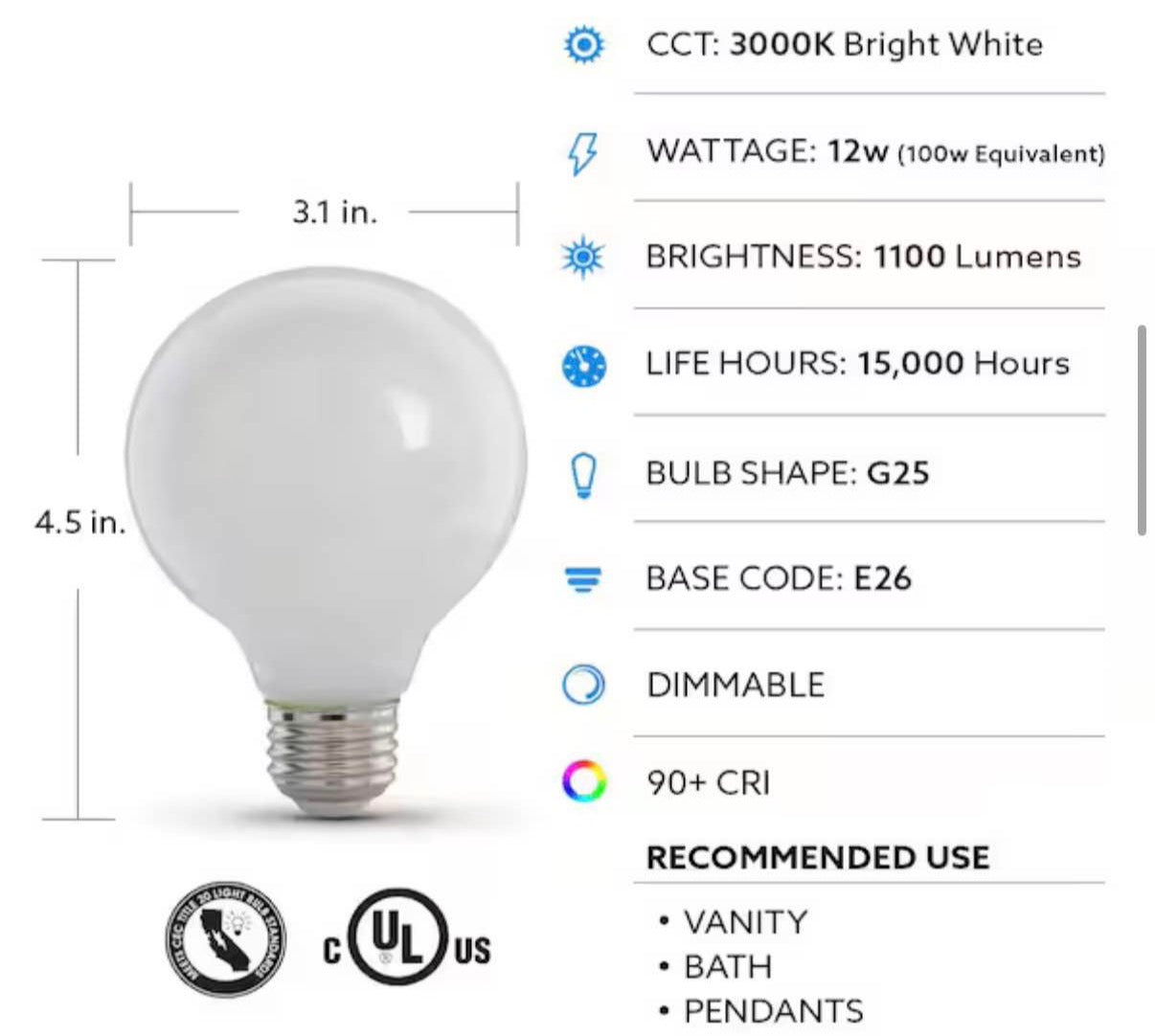 100-Watt G25 Bulb Bright White 3-Pack