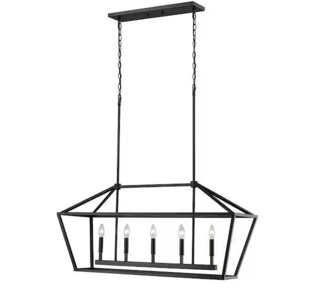 5-Light 40 in. Wide Taper Candle Matte Black Chandelier