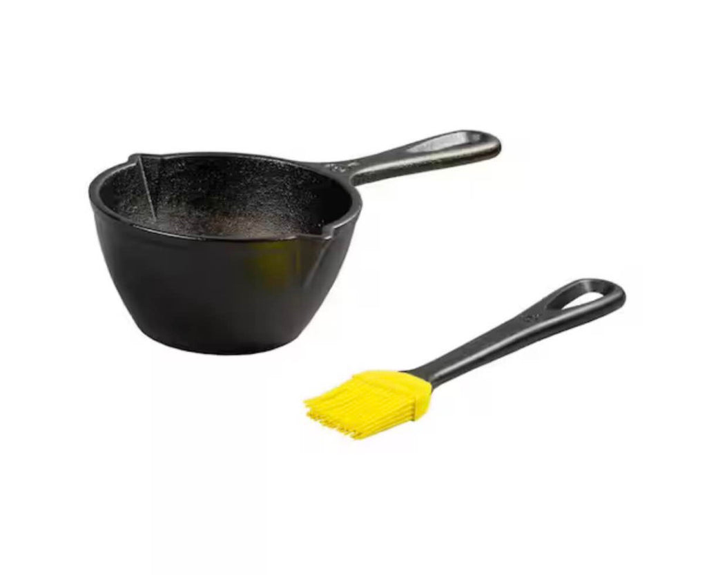 0.5 qt. Cast Iron Melting Pot in Black with Silicone Brush